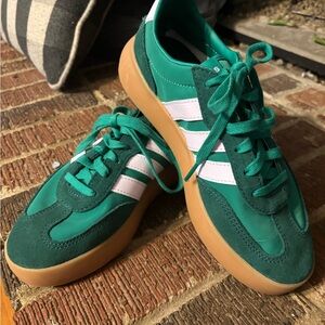 Green and White Sneakers with Gum Sole